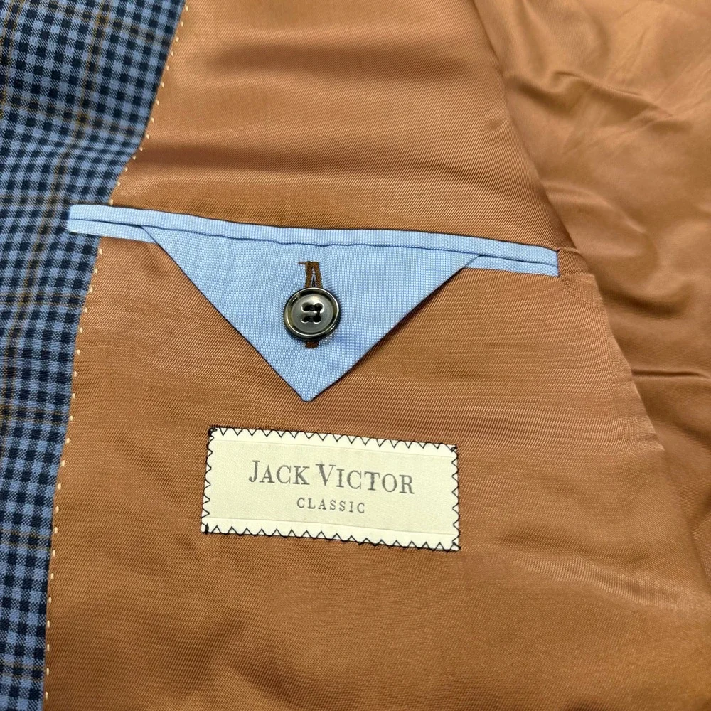 Jack Victor Rochester Blazer Sport Coat Mens 56L Blue Brown Check Wool Canada